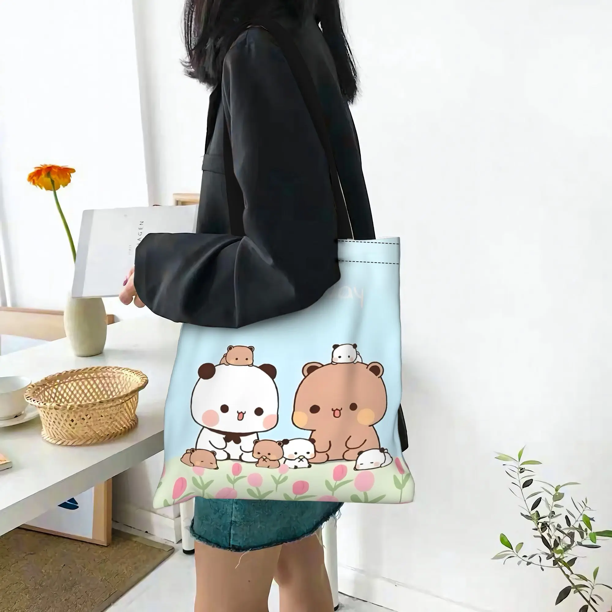 

bags for woman 2026 bubu and dudu bear Reusable Double Sided Canvas Tote Bag Shoulder Handbag