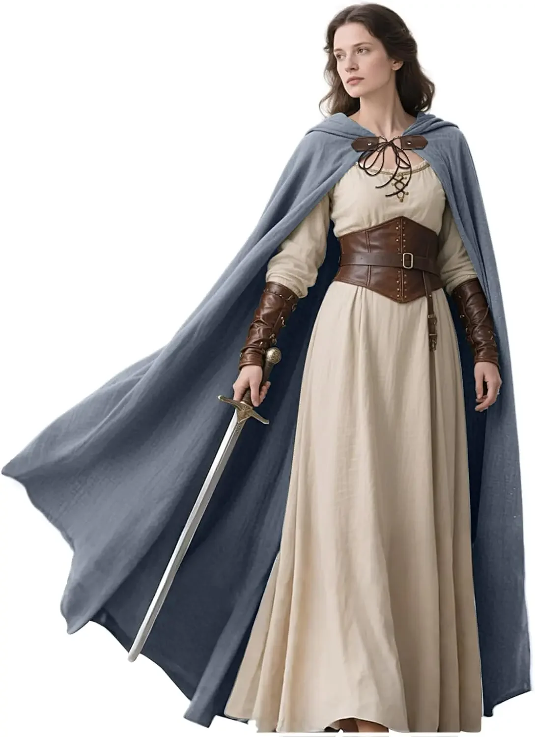 LisdinoL'VOW Middeleeuwse capuchonmantel Linnen Renaissance Cape met capuchon - Halloween Hobbit Cosplay Heks Tovenaar LARP