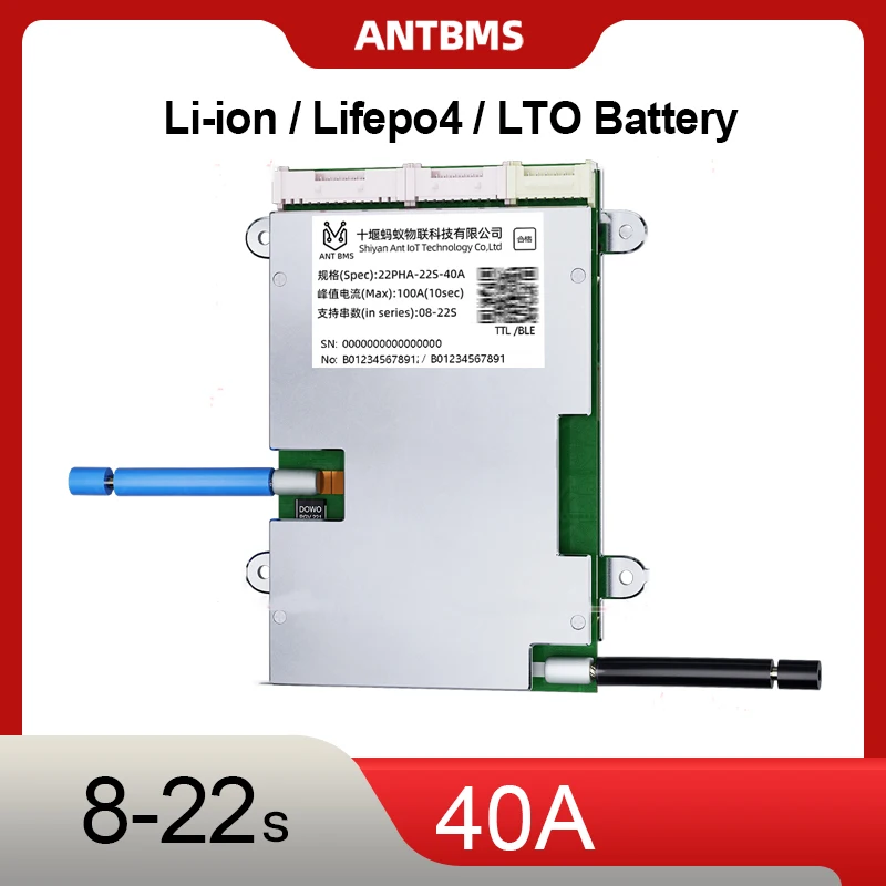 ANT BMS 8-22S 40A 24-72V Smart  BMS Lifepo4 Li-ion LTO Battery Pwotection Board with UART BT App for E-Scooter DIY Solar Power