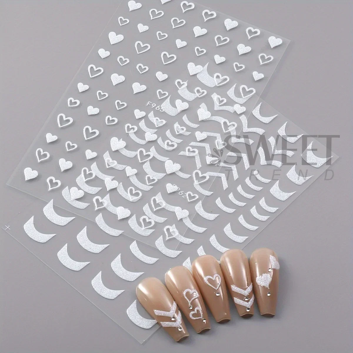 3 pezzi adesivi per unghie olografici glitterati Shimmer cuore bianco stella farfalla design decalcomanie 3D cursori tema kawaii manicure decor