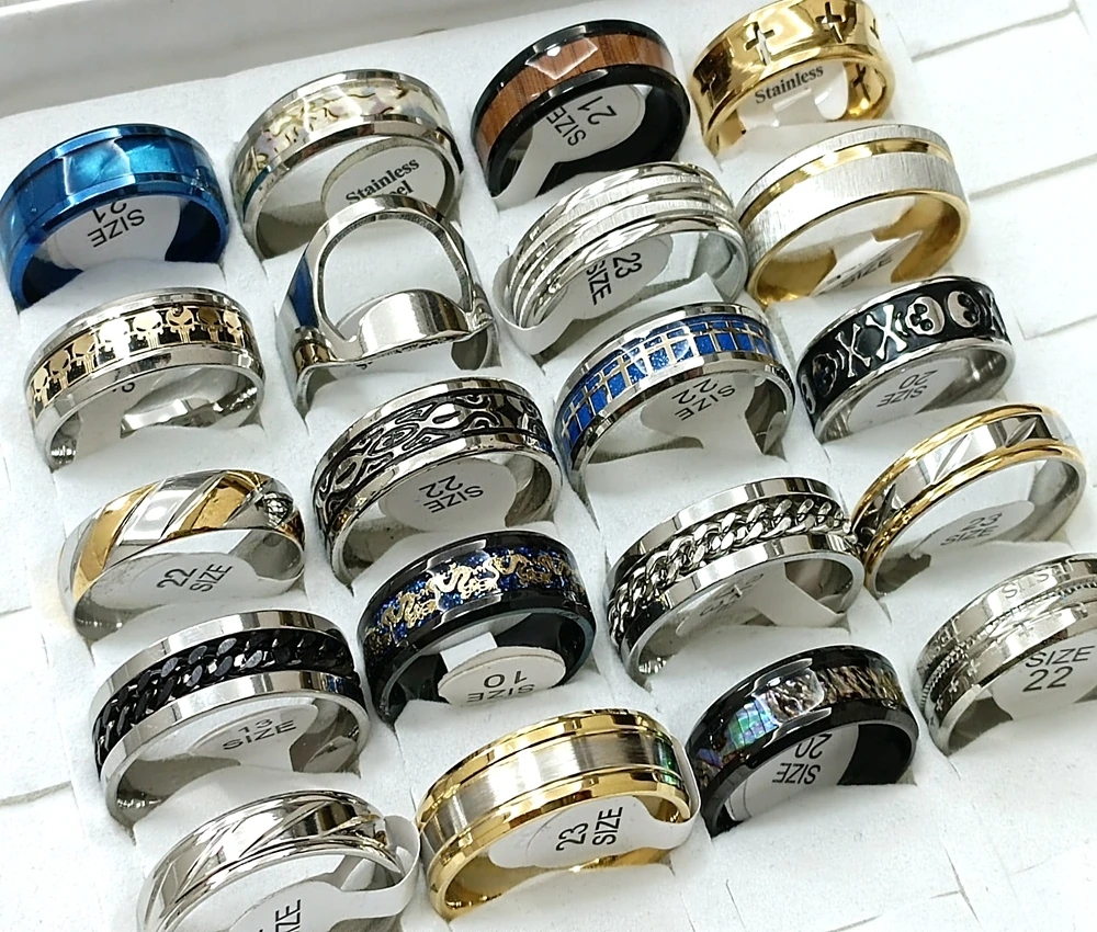 Random 12Pcs Man Male 20 21 22 23mm Stainless Steel Rings Homme Herren