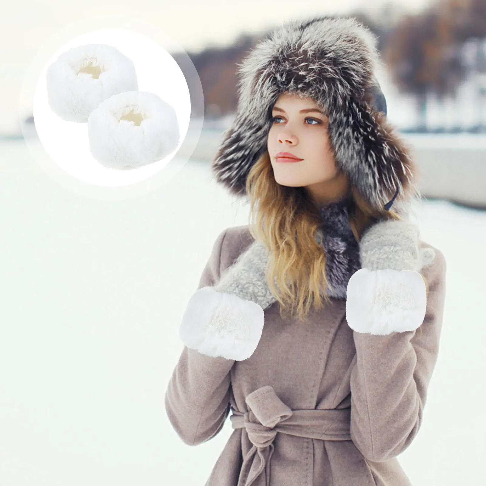 

2Pcs Imitation Rabbit Wrist Sleeve Warm Keeping Oversleeve Clothing Cuff Protector Adult Winter Wrist Cover Faux Sleeve