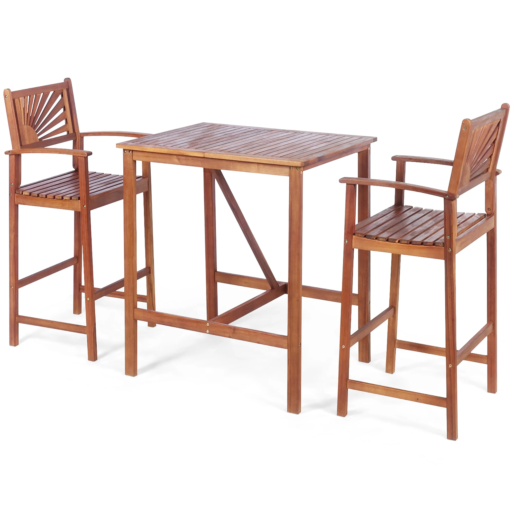 

3PCS Bar Set Acacia Wood Bar Height Patio Bistro Dining Set Outdoor