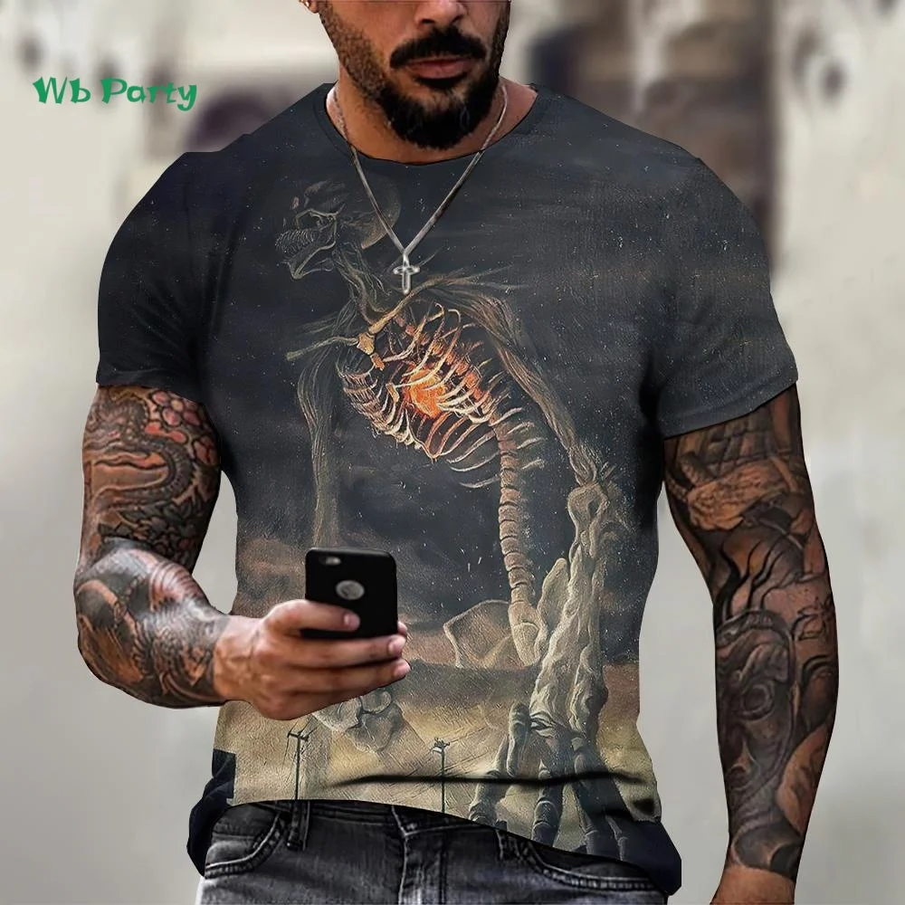 

Vintage Skull Graphic T-Shirt Men Summer Outdoor Men Top Hip Hop Trend Casual Round Neck Men's Clothing Breathable Men's T-Shirt