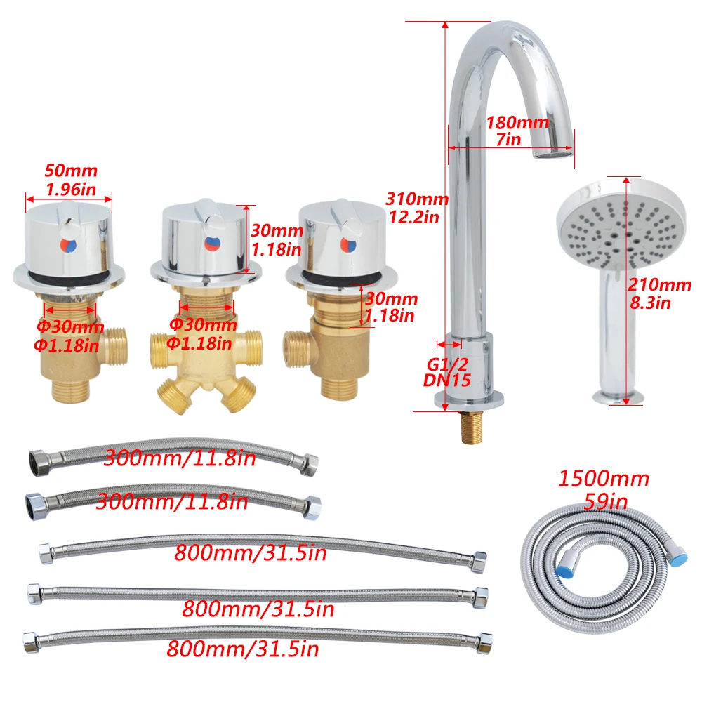 Imagem -05 - Torneira da Banheira Guindaste Split Way Dividir Cachoeira Misturador de Água Fria e Quente Interruptor Bronze Válvula Controle Temperatura do Banheiro