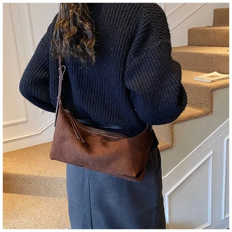 

Women's Suede Crescent Hobo Shoulder Bag with Drawstring Detail Adjustable Strap Casual Style for Daily Errands& Weekend Outings