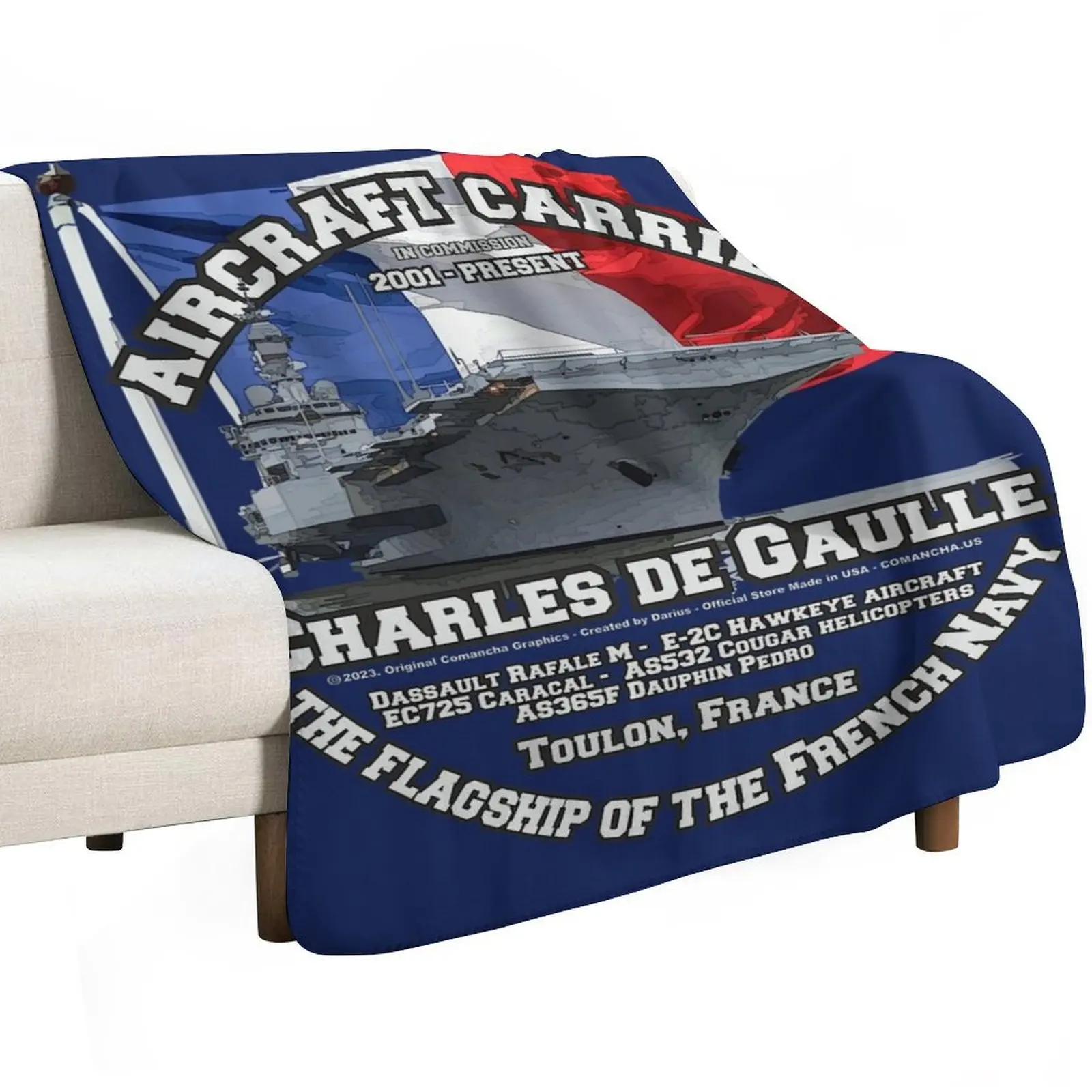 Charles de Gaulle - France Aircraft carrier veterans Throw Blanket Portable Lightweight Blanket for Travel Camping