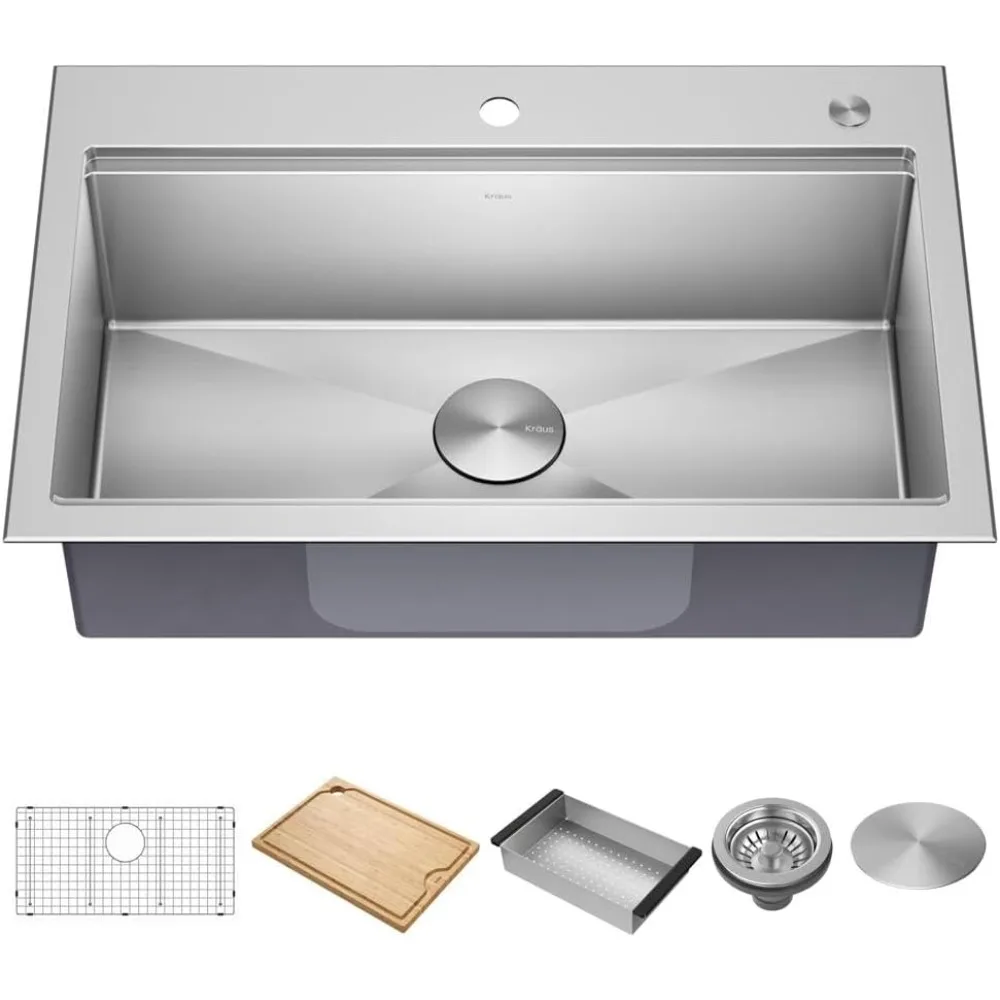 Kraus KWT300-32 Kore Workstation 32-inch Drop-In or Undermount Single Bowl Kitchen Sink with Accessories (Pack of 5) USA