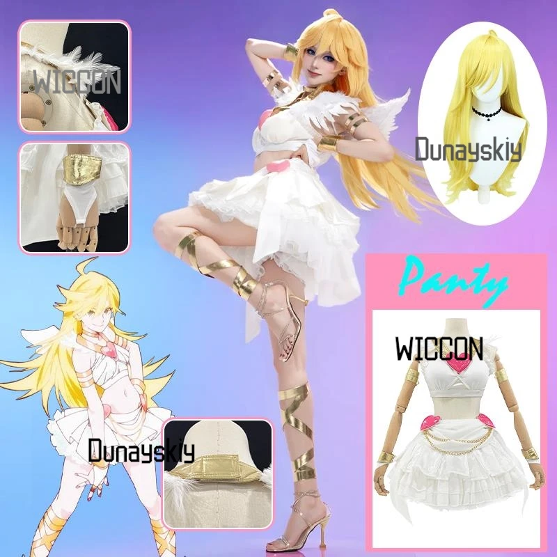 

Lolita Dress Angel Panty & Stocking With Garterbelt Cosplay Panty White Dress Outfit Wing Costume Halloween Party Clothes Anime