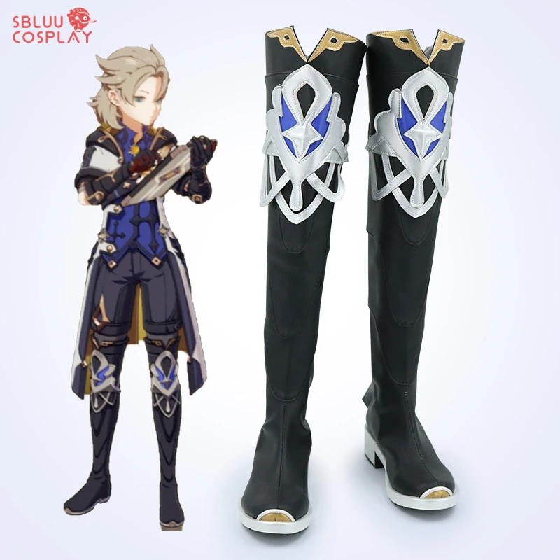 SBluuCosplay Genshin Impact Albedo Sapatos Cosplay Preto, Botas de Halloween, Acessórios Traje De Carnaval, Versão 2