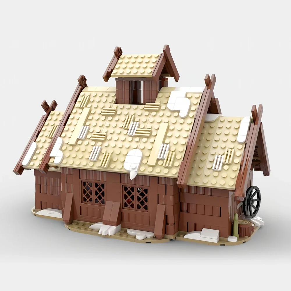 MOC ウィンターハウス バイキング ミードホール 村の組み立てブロックキット 農場 中世建築 船 ロングシップ 雪の家 ブロック