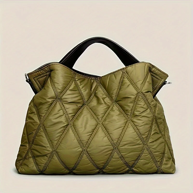 

Women's Fashion Diamond Quilted Padded Handbag New Down Filled Tote Bag Minimalist Solid Color Shoulder Bag
