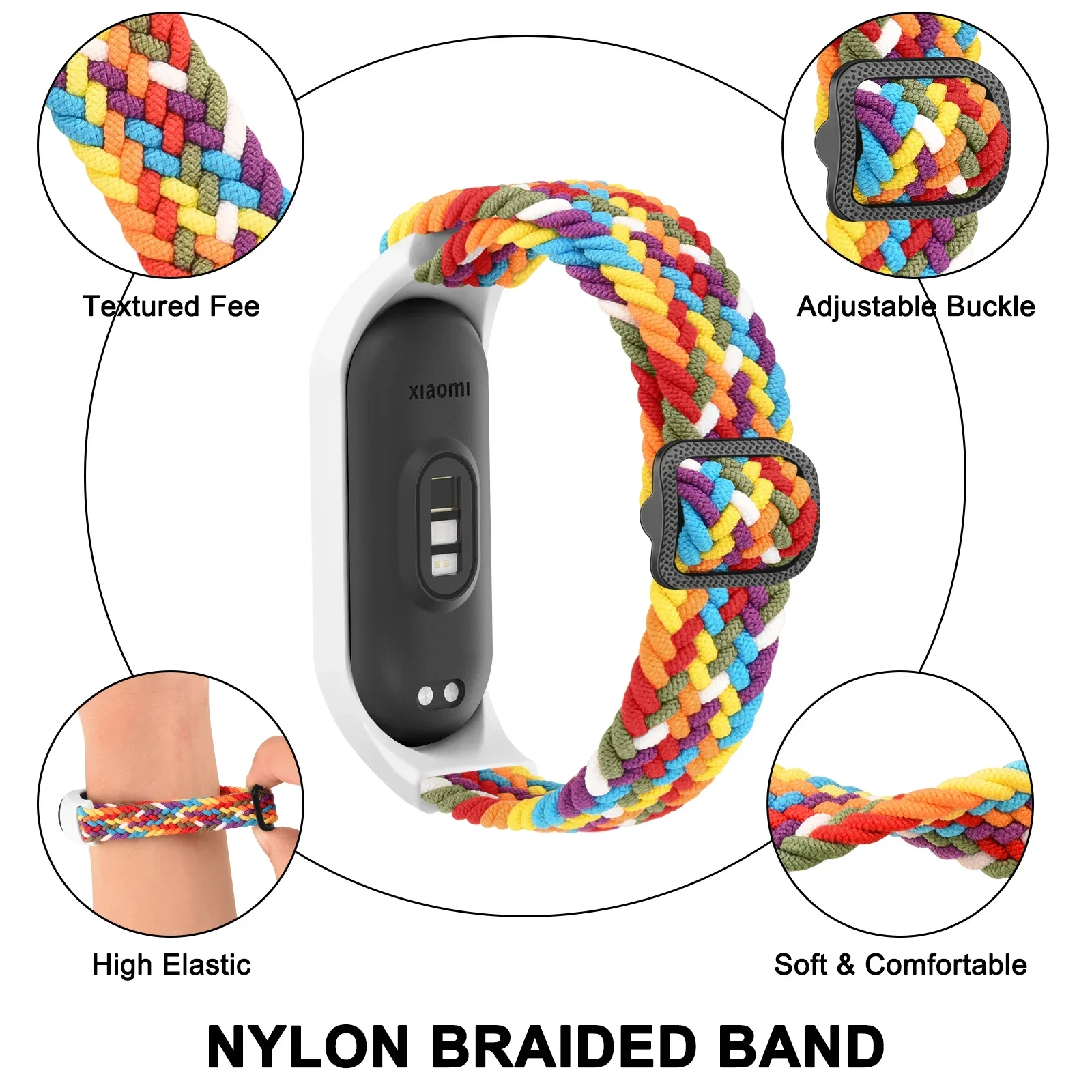 Trançado Solo Loop Band para Xiaomi Mi Band, Pulseira Elástica Ajustável, Amazfit Pulseira, Pulseira Pulseira, 7, 6, 5, 4, 3