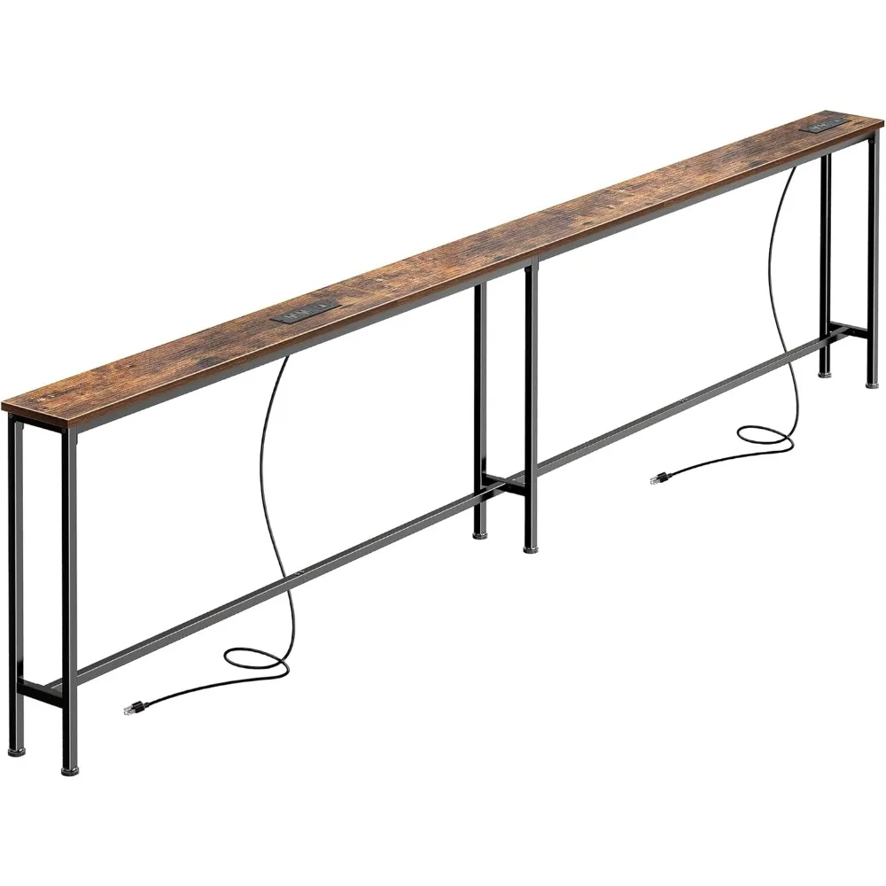 

102 Inch Sofa Table with 2 Power Outlets and USB-C Ports, 5.9 Inch Narrow Console Table with Storage, Extra-Long, for Entryway