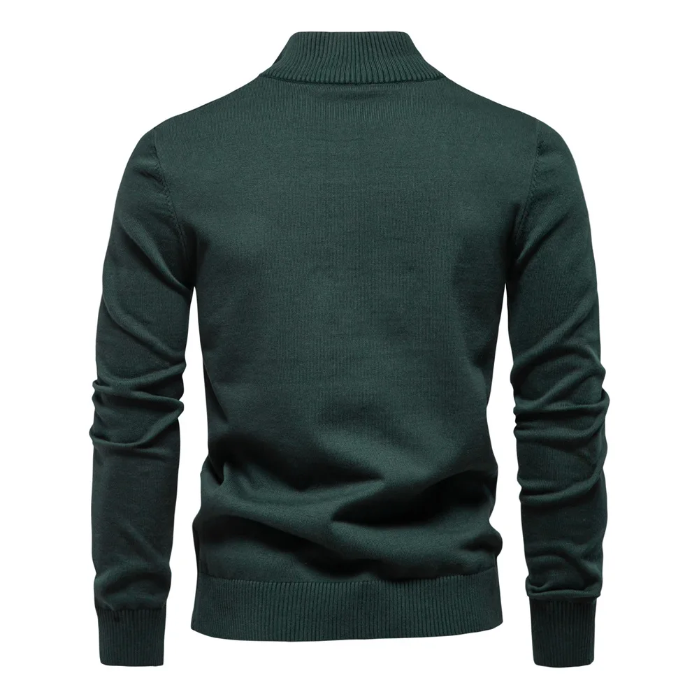 Mens Cotton Sweaters With Stand Collars Casual Half Zip Solid Color Pullovers High Quality Mens Knitted Turtleneck Sweaters