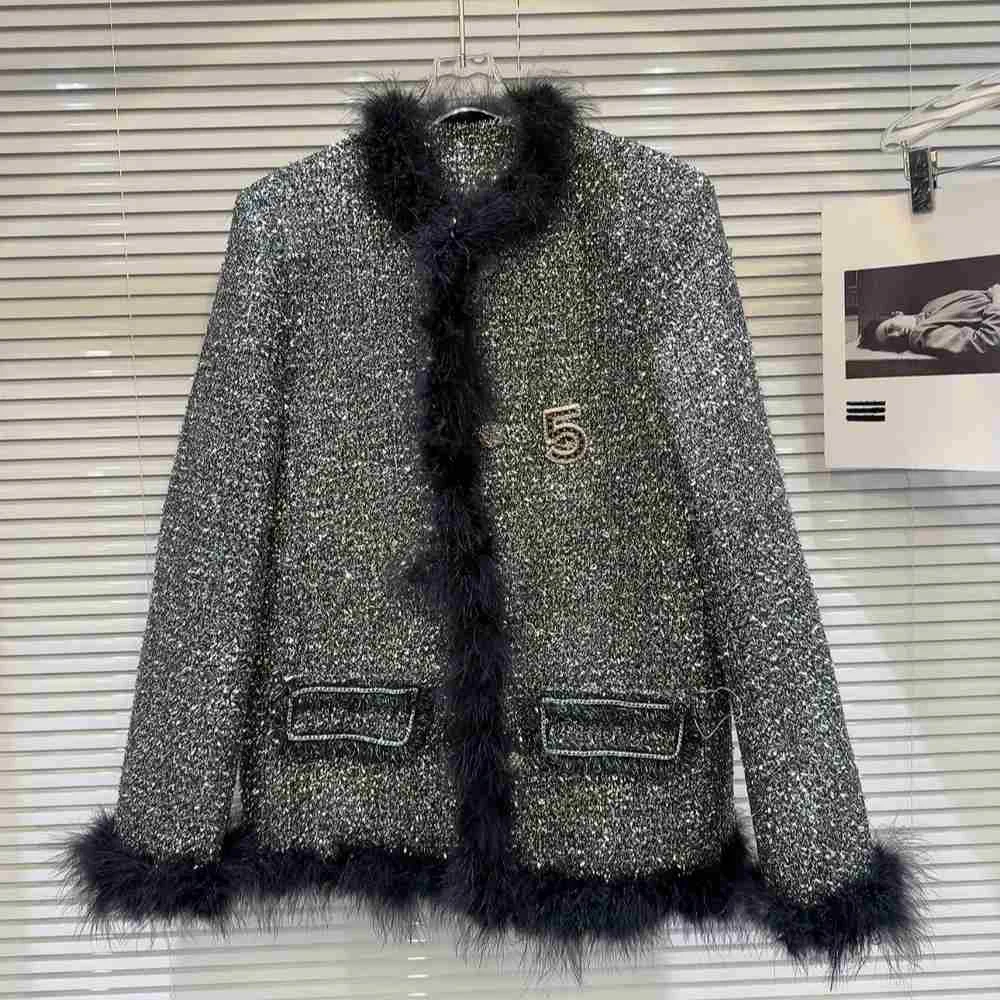 

Модная зима 2025 или твидовая куртка на хлопковой подкладке с круглой бахромой из нейлона, верхняя одежда прямого кроя средней длины