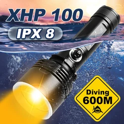 Super Powerful XHP100 Diving Flashlight Yellow Light Professional Diving LED Torch Underwater Lamp High Power Flashlight Lantern