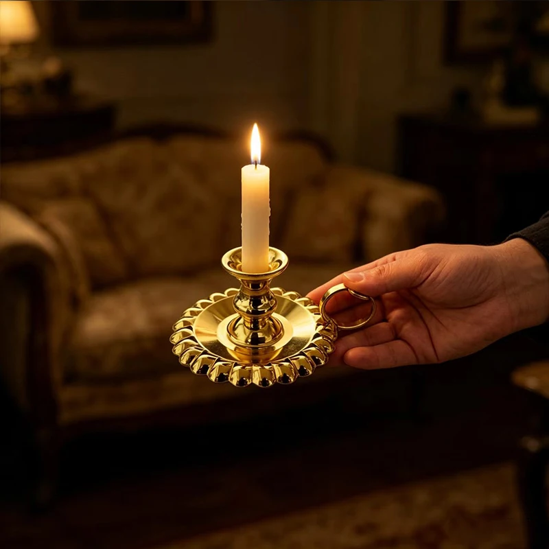 Support de bougie orthodoxe plaqué or fait main avec poignée pour la liturgie de l'église, l'autel domestique, la prière, la dévotion, cadeau chrétien