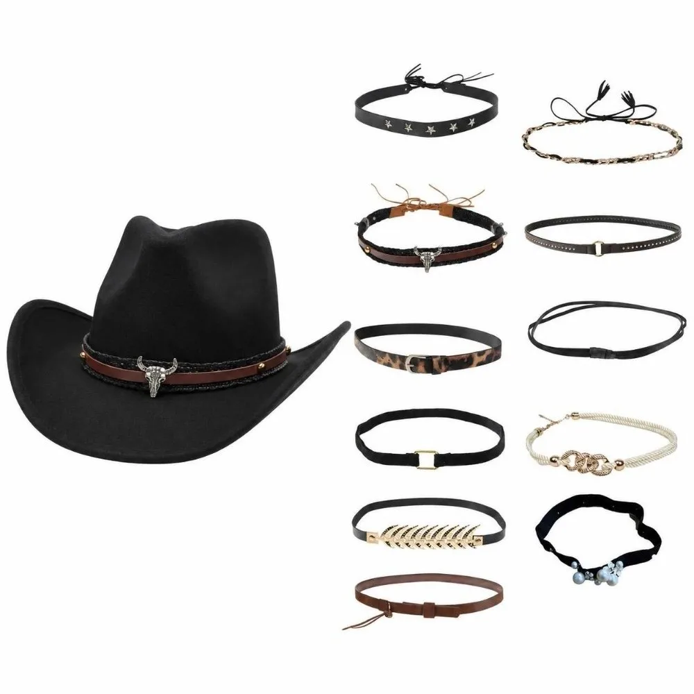 Retro PU Leather Hat Band Decorative Buckle Adjustable Cowboy Hat Band Vintage Multi Style Hat Replacement Band For Men Women