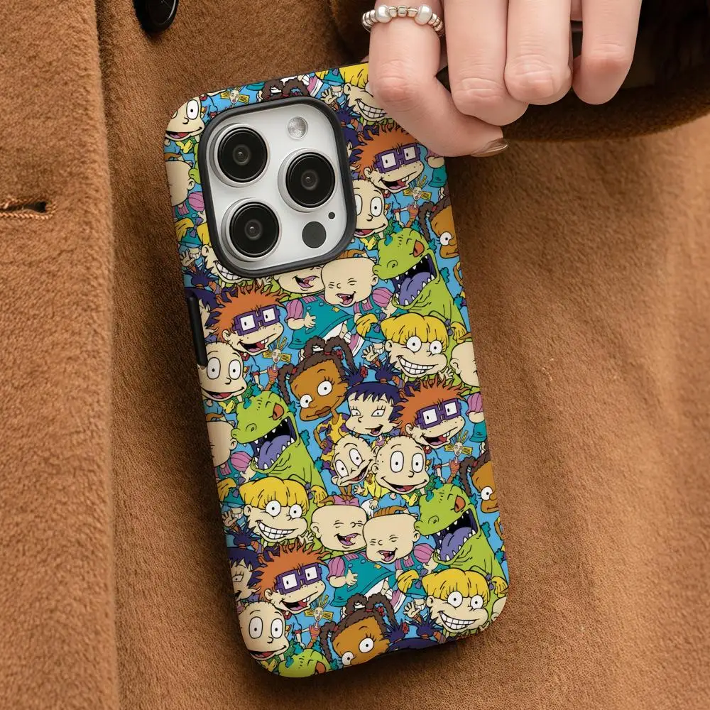 Casing Ponsel Untuk iPhone 17 16 15 14 13 12 Pro Max Plus Glossy HD Double-Layer Liquid Hard Shell R-Rugrats Kartun