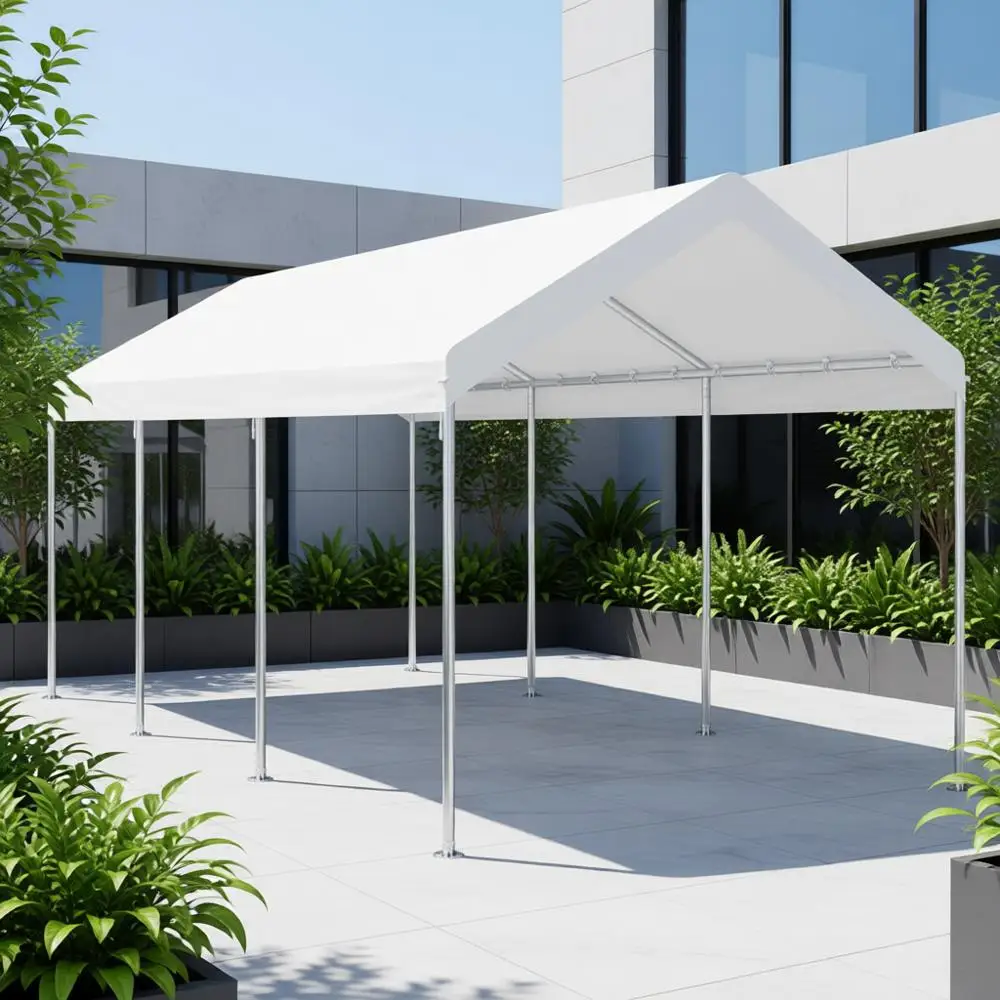 

Portable Heavy-Duty 10x20 Carport Tent, Adjustable Height 9.5ft-11ft, White Boat & Party Shelter