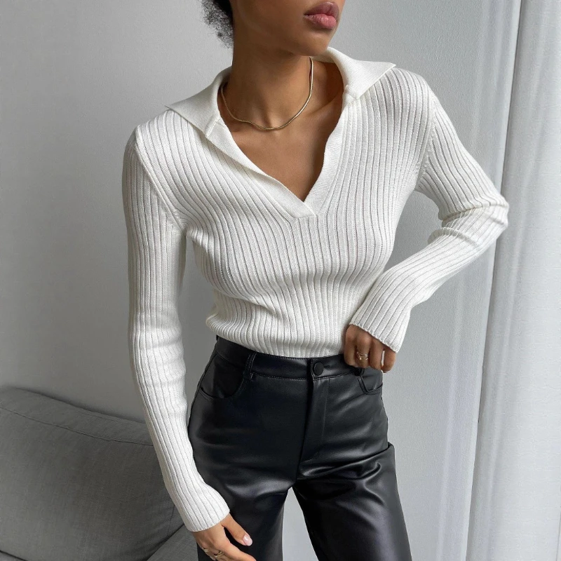 

Lapel Knitted Sweater 2025 Autumn and Winter Temperament Commuter Slim Women's Pullover Sweate