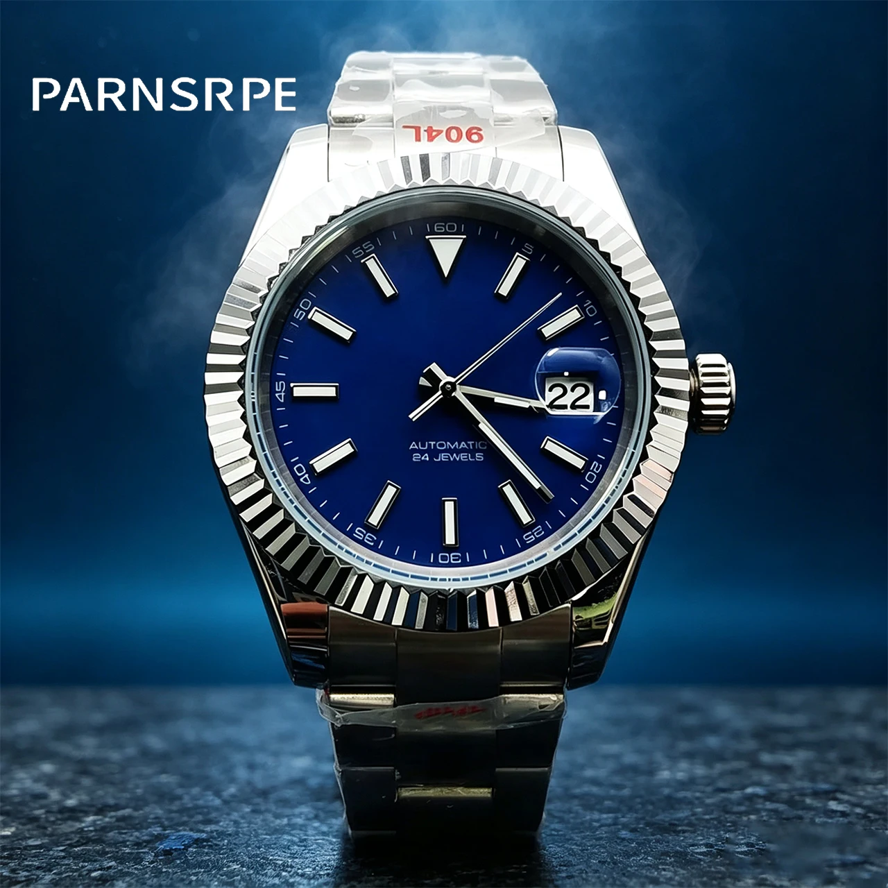 PARNSRPE NH35 41mm Blue Casual Fashion Watch, Luminous Dial Date Window Automatic, Daily Office Watch