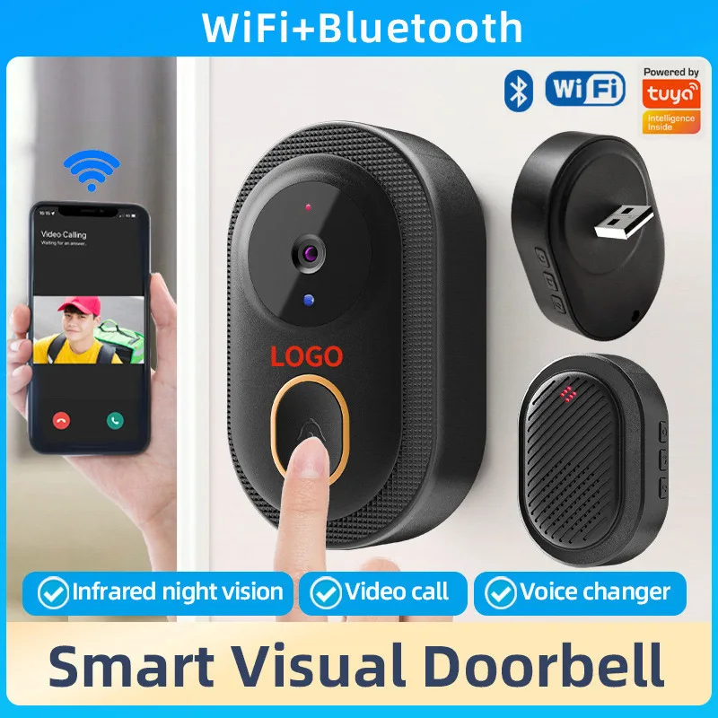 Cámara con timbre SmartWiFiVideo, inalámbrica, resistente al agua, Sensor de movimiento HD1080P y visión nocturna, alertas para teléfono, Audio bidireccional, instalación DIY
