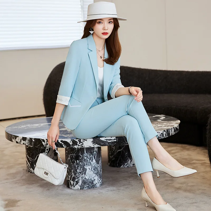 Spring Summer Formal Elegant Women Business Suits with Pants and Jackets Coat Professional Blazers Trousers Set Office Work Wear