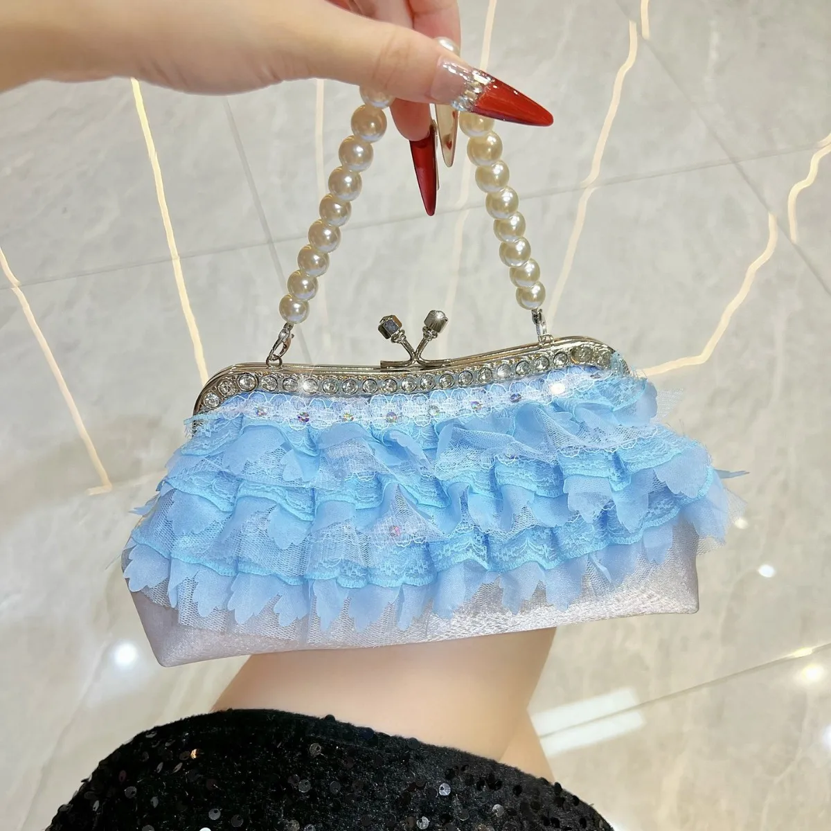 

Rhinestone Handbag Sequined Lace Fairy Bag Versatile Messenger Bag Celebrity Dinner Shoulder Bag