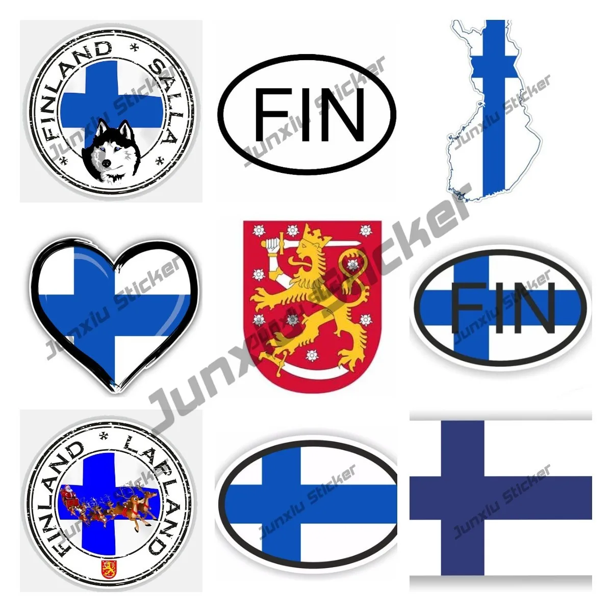 Finland Flag Map Creative Car Sticker Funny Finland FIN Country Code PVC Lapland Salla Flag Decal Accessories Sunscreen Decal