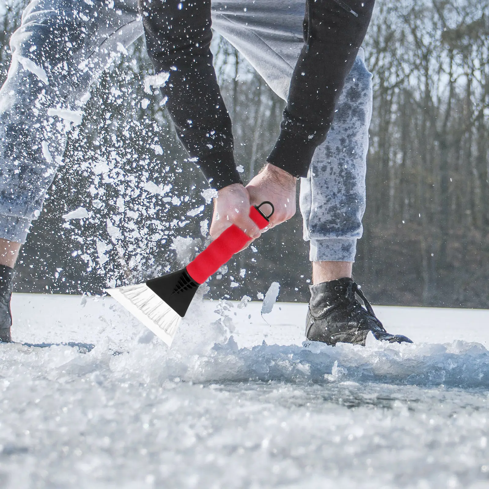 2Pcs Car Snow Scraper Ice Remover Windshield Cleaner Plastic Spade Tip Non Slip Rubber Sleeve Dual Use Winter Tool