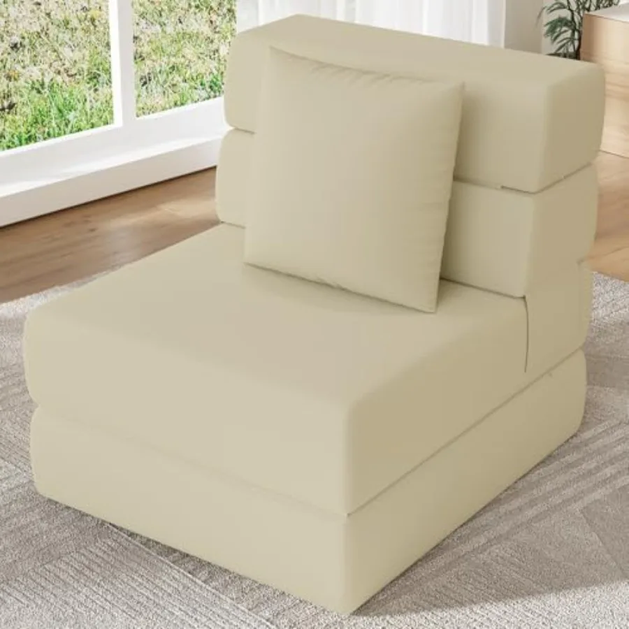 

Folding Sofa Bed Convertible Sleeper Chair and Couch Bed with Pillow One-Piece High-Density Sponge Mattress Multi-Purpose Floor