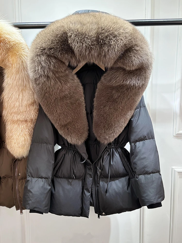 2026 New Winter Real Natural Fox Fur Collar Thick Wam Puffer Jacket Women Hooded Belt Slim White Duck Down Coat Waterproof Parka