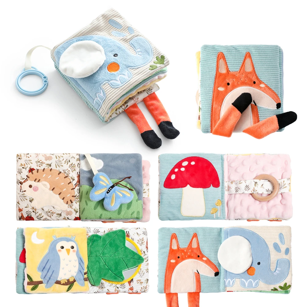 3D Elephant Cloth Book Baby Toys – Infant Sensory Toy 0-12 Months with Mirror, Crinkle & Wooden Ring Soft Newborn Toys Gifts