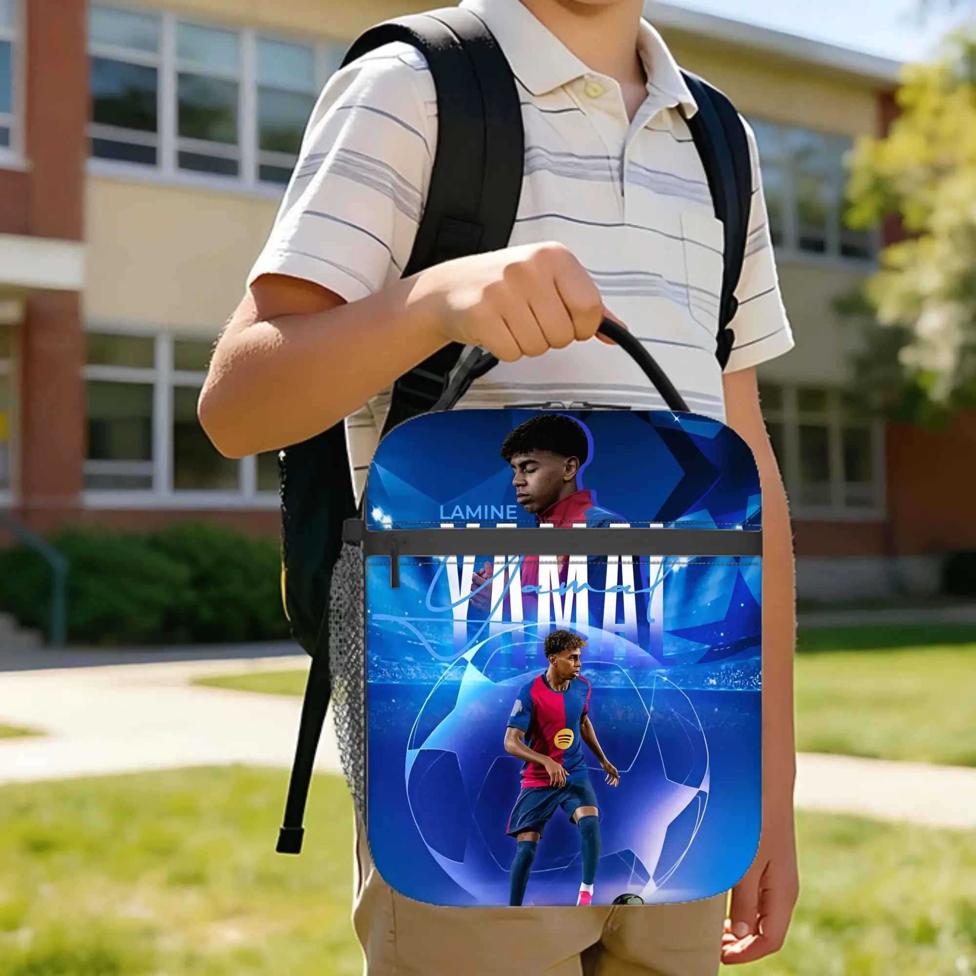 Soccer Lamine Y-Yamal Football Insulated Lunch Bags Portable Meal Container Cooler Bag Tote Lunch Box Work  Travel Men Women