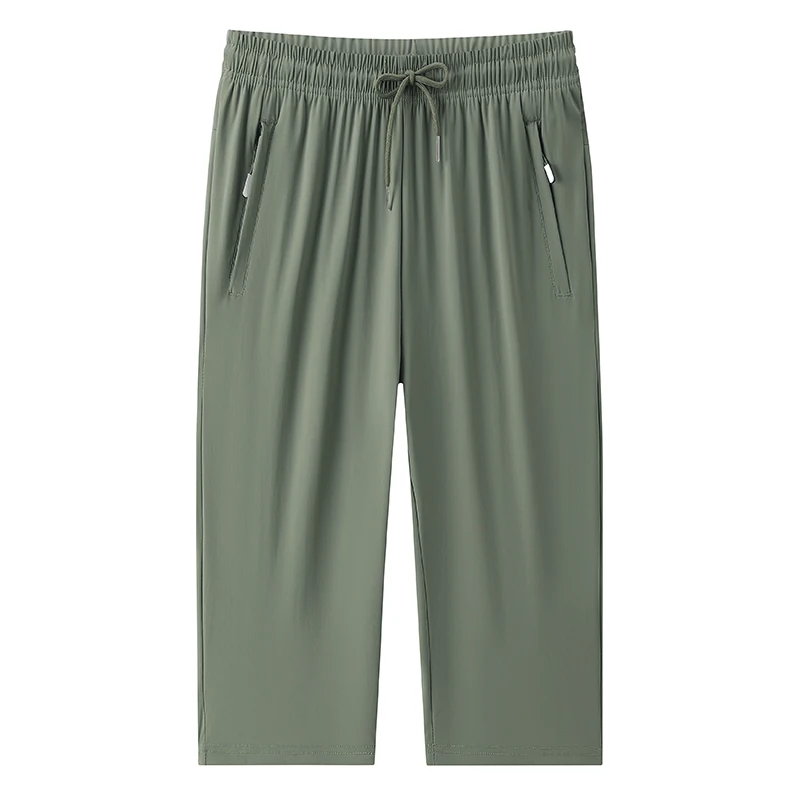 Men'S Versatile High Elasticity Casual Sports Pants New Summer Ice Silk Quick Drying Korean Trend Straight Leg 7-Point Trousers