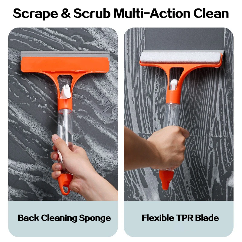 Espejo de limpieza de vidrio multifuncional para el hogar con botella pulverizadora 3 en 1, raspador de fregado de fibra ultrafina de vidrio, raspador de ventana