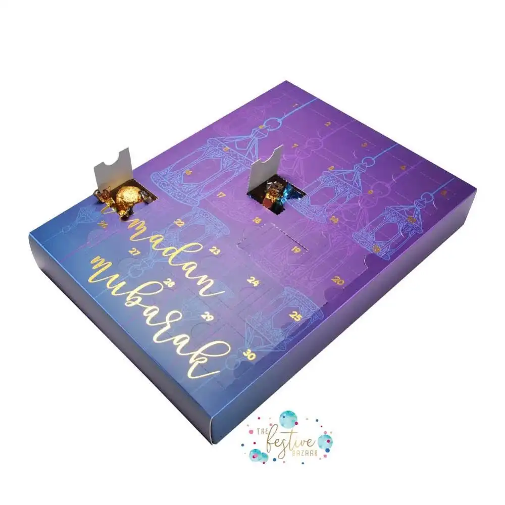 Customization.Low Moq Wholesale Printed logo Price Custom Ramadan Gift Box with Tray for Chocolate Advent Calendar