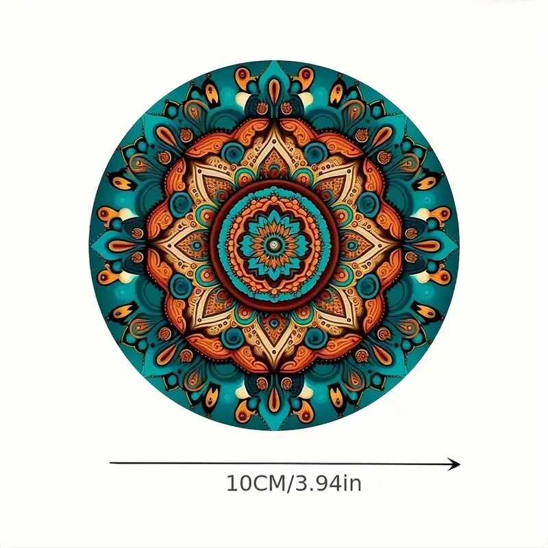 A Set of 10-Piece Wooden Coasters with Iridescent Mandala Flower Patterns Is Suitable as a Gift for Thanksgiving and Christmas