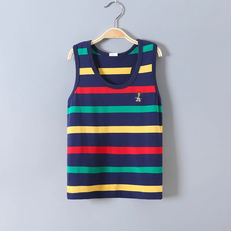 

Free Shipping Kids Stripe T-shirt Top Casual Round Neck Boys Vest Fashionable Summer Undershirt Funny Vest Shirt 3-14 Years