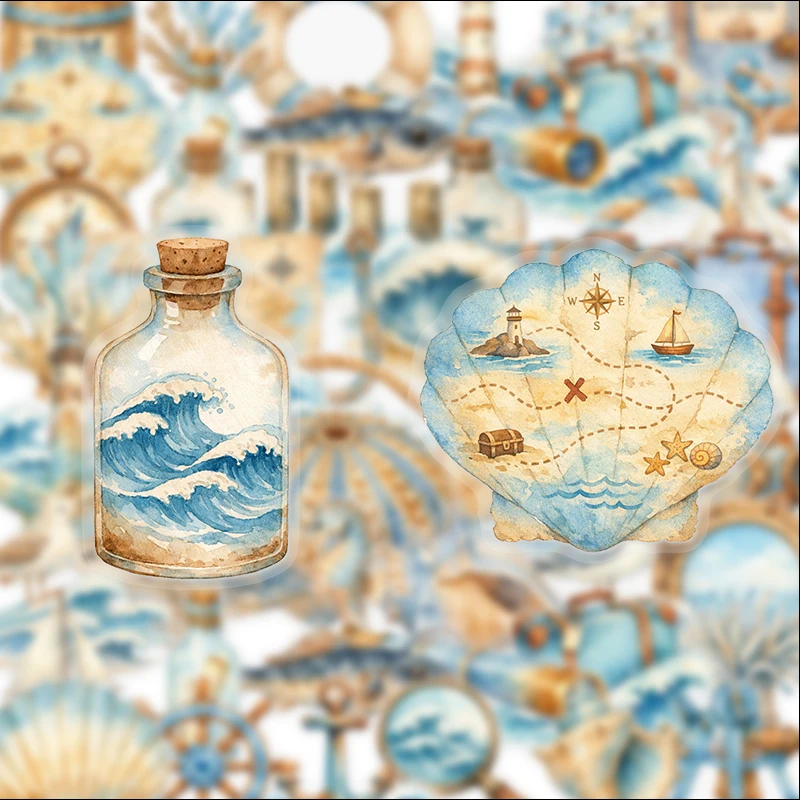 50 Pieces of Retro Nautical-Themed Transparent Pet Stickers with Lighthouse, Anchor, and Shell Designs, Suitable for Journals, Laptops, Car Bumpers, Skateboards, Water Bottles, Computer Decorations, and Mobile Phone Decorations