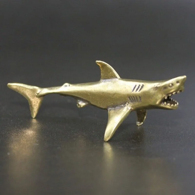 Brass Shark Figurine Statue Home Office Table Decoration Animal Figurines Toy##