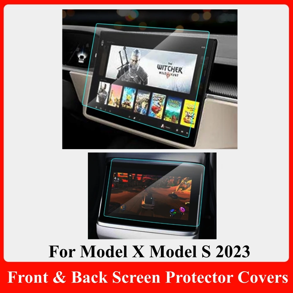 For Tesla Model S Model X 2023 2PCS Front & Back Screen Protector Covers Dashboard Touchscreen Infotainment Display Film Clear