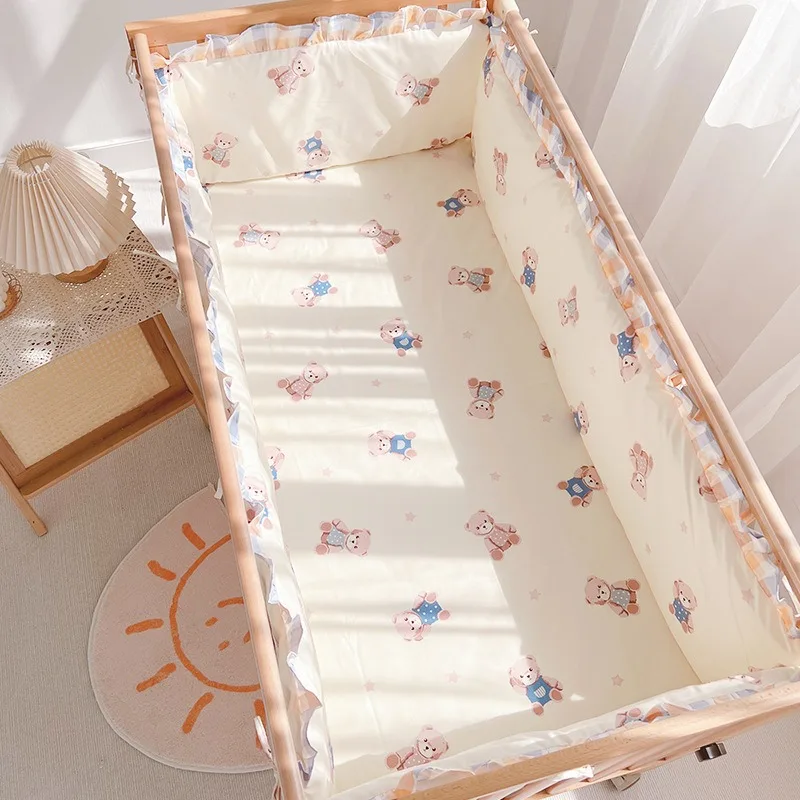 5Pcs Baby Bedding Set for Crib Newborn Detachable Baby Bed Linens for Bear (4Bumpers+Sheet)