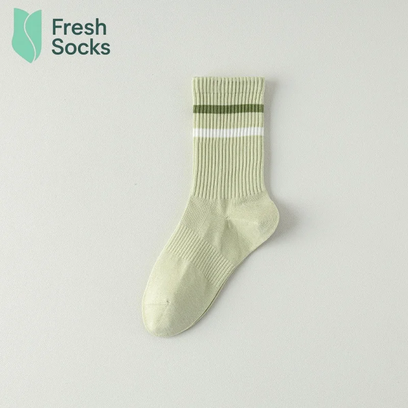 5Pair Woman Crew Toe Winter Socks Mid Tube Striped Comfortable Cotton Stockings Autumn Sweat Absorbing High-Quality Socks Sports