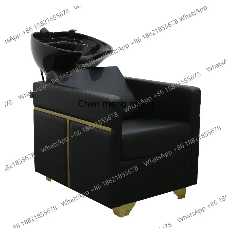 H 6493Luxury High-Quality Shampoo Chair Modern Design Style Ceramic Basin Black Leather Waterproof10