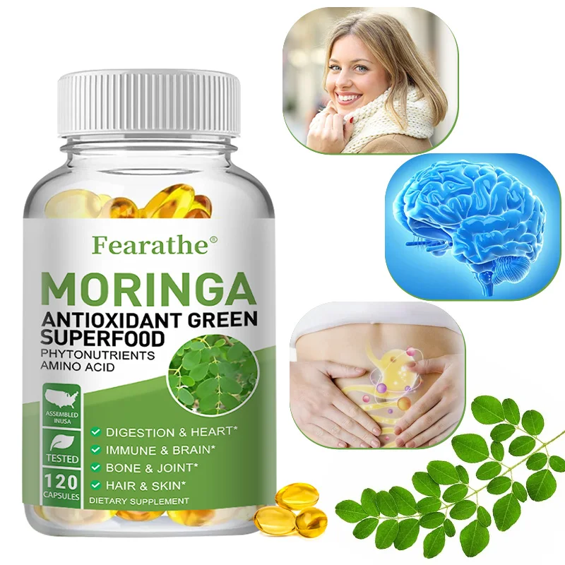 

Moringa 1000mg Capsules, An Antioxidant Green Superfood That Supports Digestive, Heart, Brain, Immune, Joint, and Bone Health