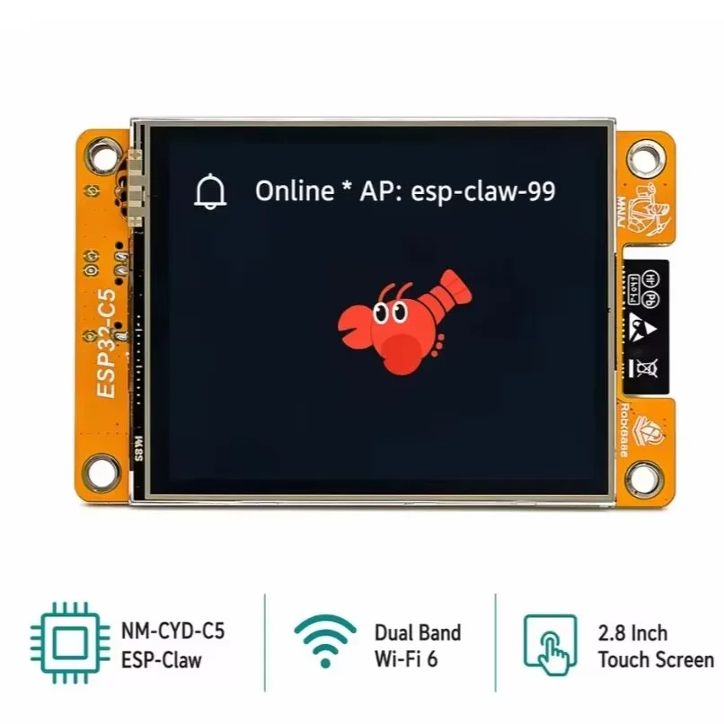 

OpenClaw ESP32-C5 with 2.8″ TFT LCD Touchscreen 16MB FIash 8MB PSRAM 5GHz Wi-Fi 6 BLE 5.3 ZigBee3.0 Thread 1.3 support NM-RF-HAT
