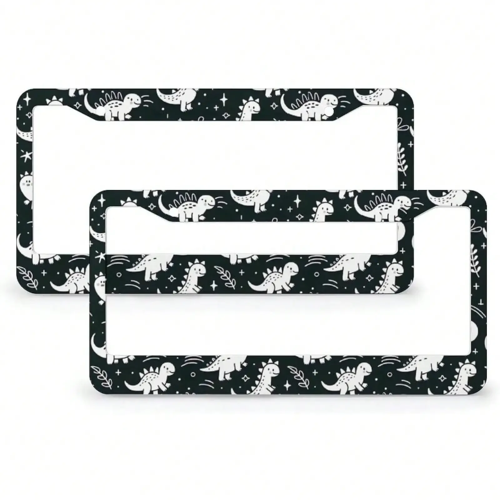 

2D Flat Design, 2 Cute Dinosaur License Plate Frames - White-Edged Aluminum License Plate Holder, With 2 Holes And Screws, 12. 2inch X 6. 3inch, Suitable For Front And Rear License Plates, Durable And Stylish Car Accessory, Dinosaur Car Decoration, Lively